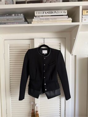 IRO Black Collarless Jacket with Leather Trim